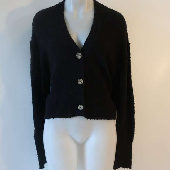 Womens Free People Black Textured Button Down Cardigan Sweater XS - Picture 1 of 12